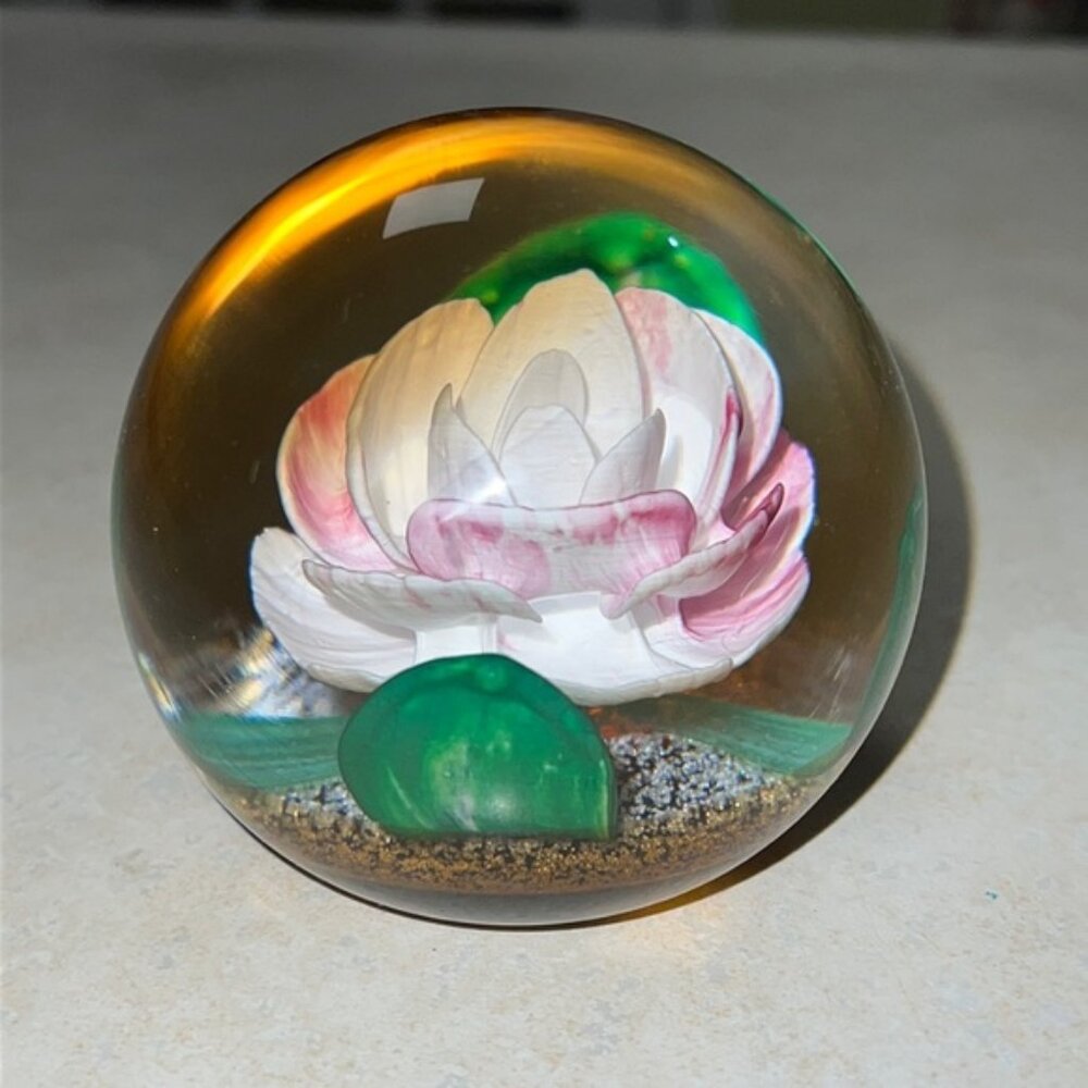 Lovely Caithness Scotland Signed Crystal Flower Paperweight